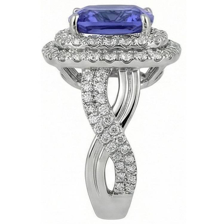 Coussin Tanzanite Solitaire Diamants Naturels Extraits des Mines ( et non cultivés en laboratoire ) Avec Accents Bague Fantaisie 7 Carats