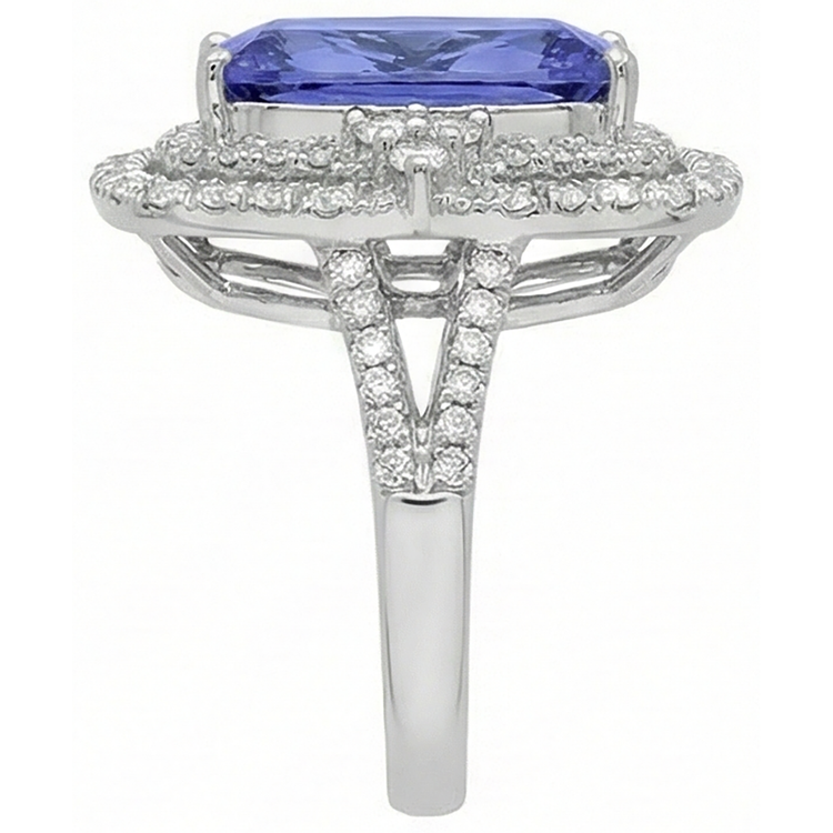 Coussin Tanzanite & Diamant Naturels Extraits des Mines ( et non cultivés en laboratoire ) 7 Carats Halo Bague Fantaisie Or Blanc 14K