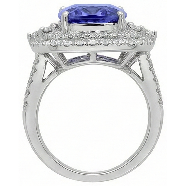 Coussin Tanzanite & Diamant Naturels Extraits des Mines ( et non cultivés en laboratoire ) 7 Carats Halo Bague Fantaisie Or Blanc 14K