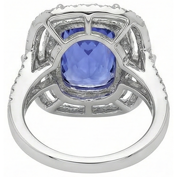Coussin Tanzanite & Diamant Naturels Extraits des Mines ( et non cultivés en laboratoire ) 7 Carats Halo Bague Fantaisie Or Blanc 14K