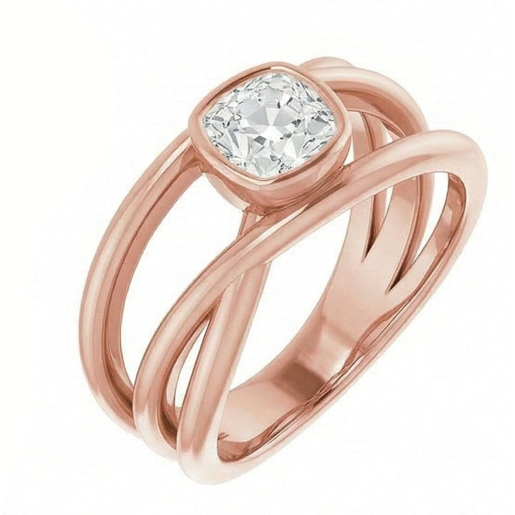 Coussin Vieux Mineur Réel Diamant Solitaire Bague Lunette Sertie Or 2.50 Carats