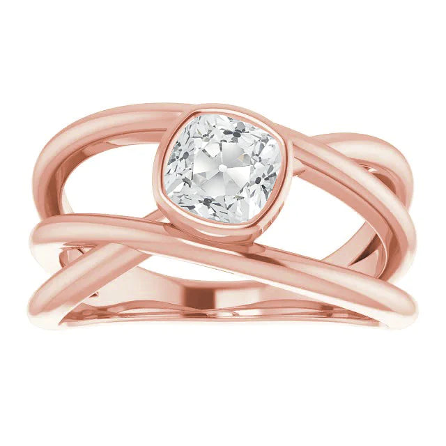 Coussin Vieux Mineur Réel Diamant Solitaire Bague Lunette Sertie Or 2.50 Carats