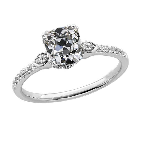Coussin Vieux Mineur Véritable Diamond Wedding Ring Triple Griffe sertie 4.50 Carats