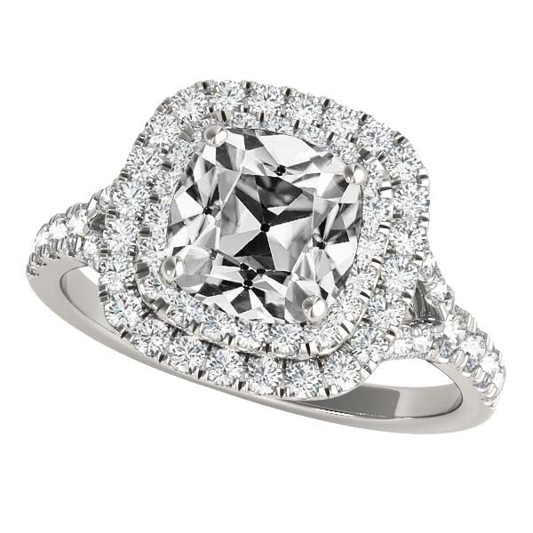 Coussin Vieux mineur Réel Diamond Double Halo Bague Split Shank 9.50 Carats