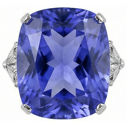 Coussin WG 14K AAA Tanzanite et mille milliards de diamants 6.31 ct. Bague 3 pierres
