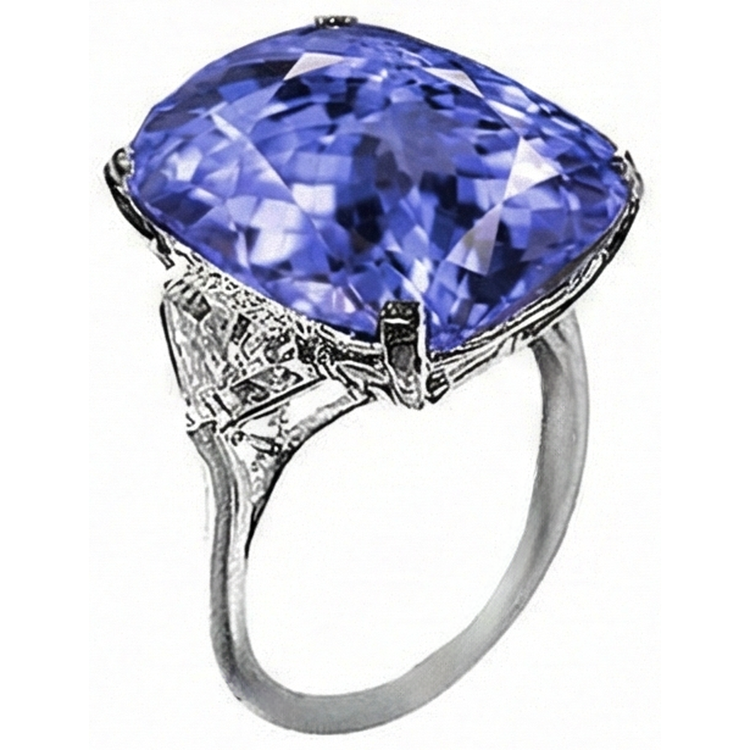 Coussin WG 14K AAA Tanzanite et mille milliards de diamants 6.31 ct. Bague 3 pierres