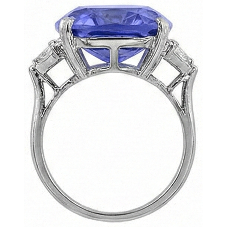 Coussin WG 14K AAA Tanzanite et mille milliards de diamants 6.31 ct. Bague 3 pierres