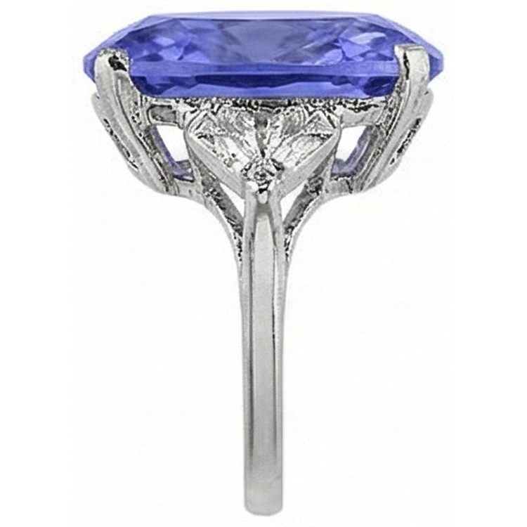 Coussin WG 14K AAA Tanzanite et mille milliards de diamants 6.31 ct. Bague 3 pierres