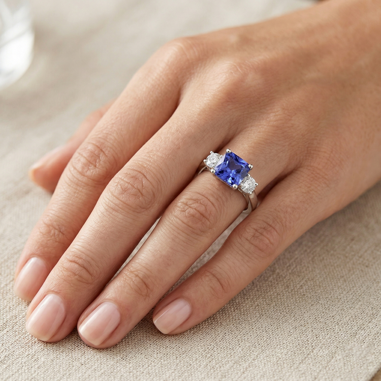 naturel round saphir 3.25carats bague sur blanc