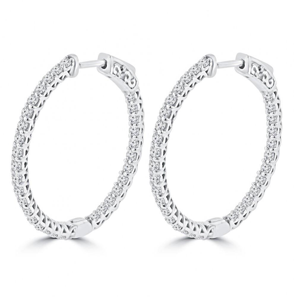 Créoles Pour Dames En Or Blanc Avec Réel Diamants De Taille Ronde De 2,50 Carats