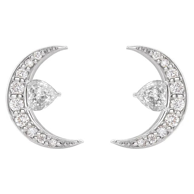 Brillant Forme Cœur Puces d'Oreilles en Or 14K Blanc – vue principale