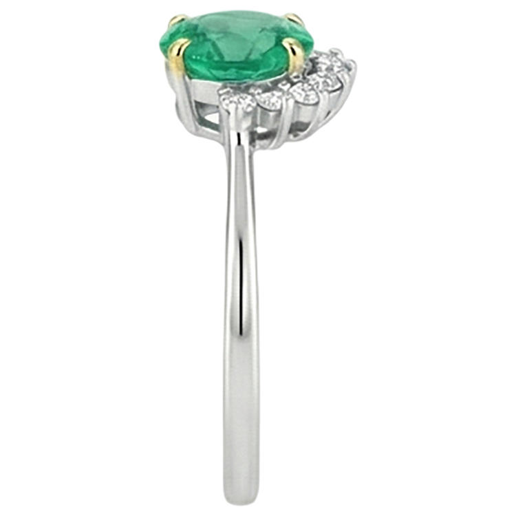 Émeraude Taille Ronde Bague Pierre Précieuse en Or Deux Tons 14 Carats – vue de profil