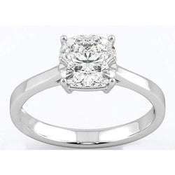 Cushion Cut 3 Ct Solitaire Réel Diamond Ring White Gold 14K New