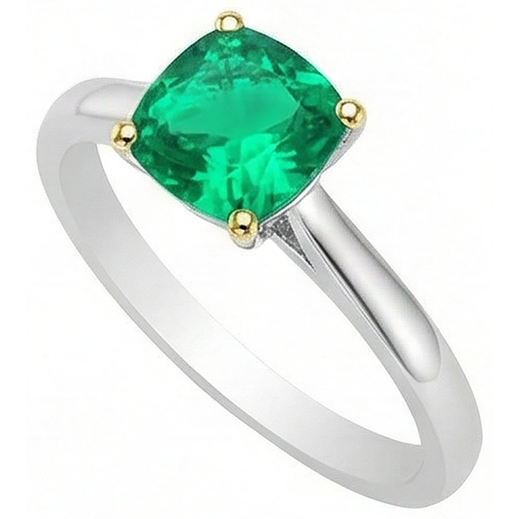 Bague avec Gemme Or Deux Tons 14 Carats avec Émeraude Fine – vue de profil