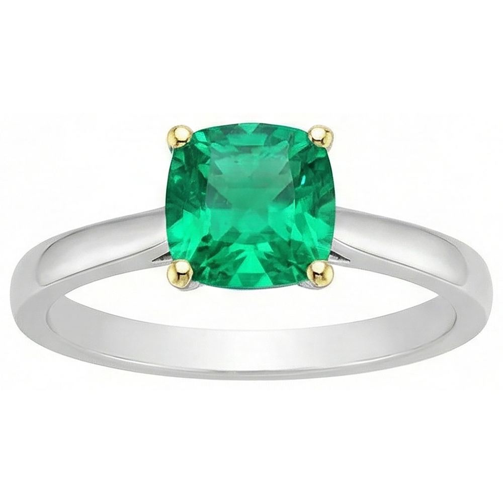 Émeraude Fine Taille Coussin Bague avec Gemme en Or Deux Tons 14 Carats – vue d'angle