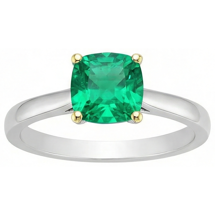 Émeraude Fine Taille Coussin Bague avec Gemme en Or Deux Tons 14 Carats – vue d'angle