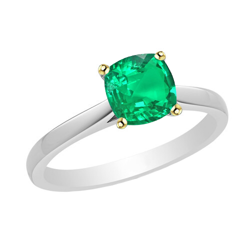 Bague avec Gemme Or Deux Tons 14 Carats avec Émeraude Fine – vue principale