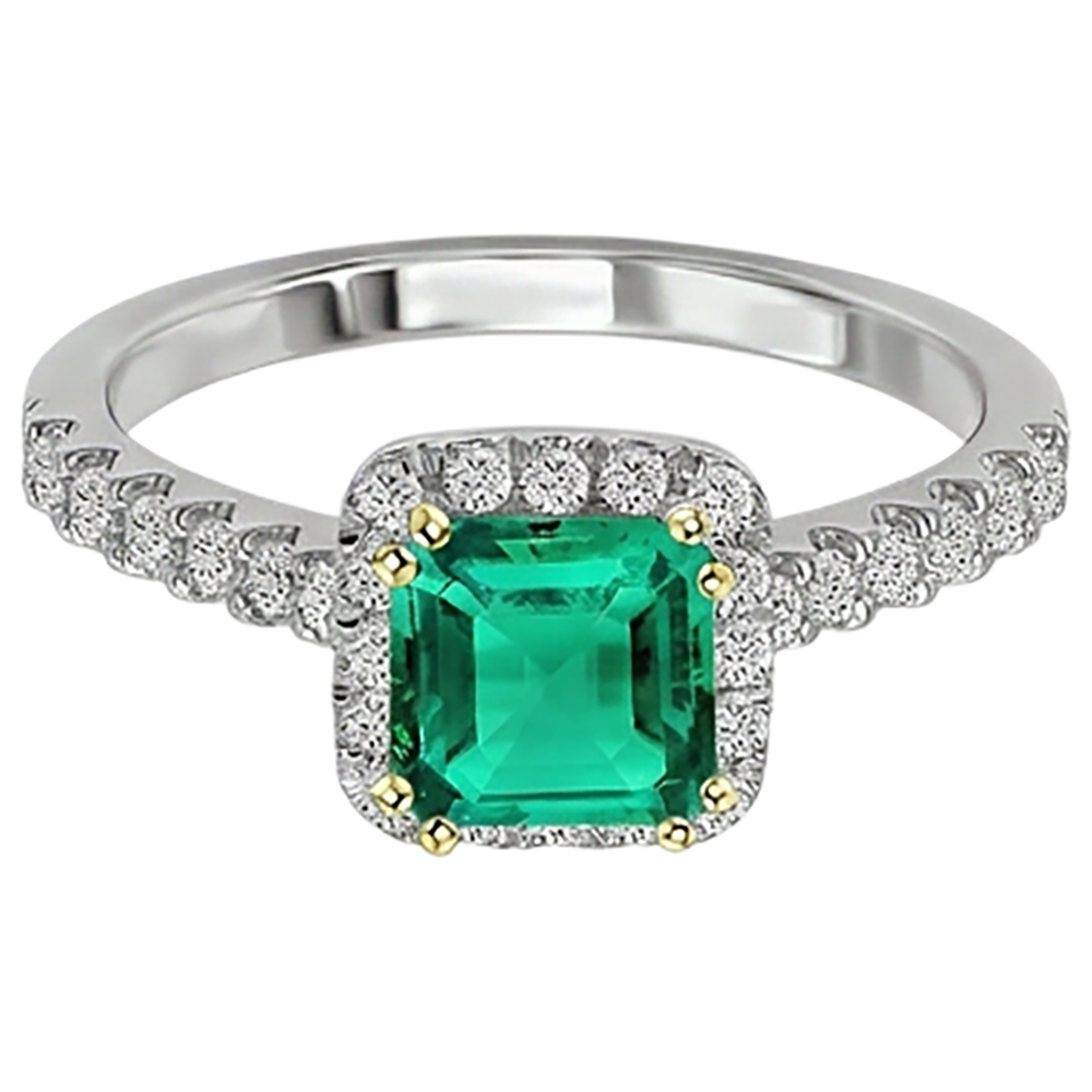 Coussin Émeraude bague en Or 14K Bicolore – vue d'angle