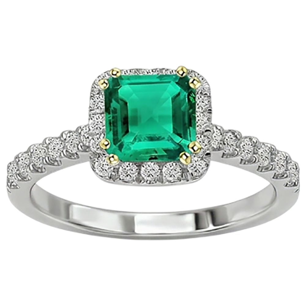 Bague avec Gemme Or 14K Bicolore avec Émeraude – vue de face