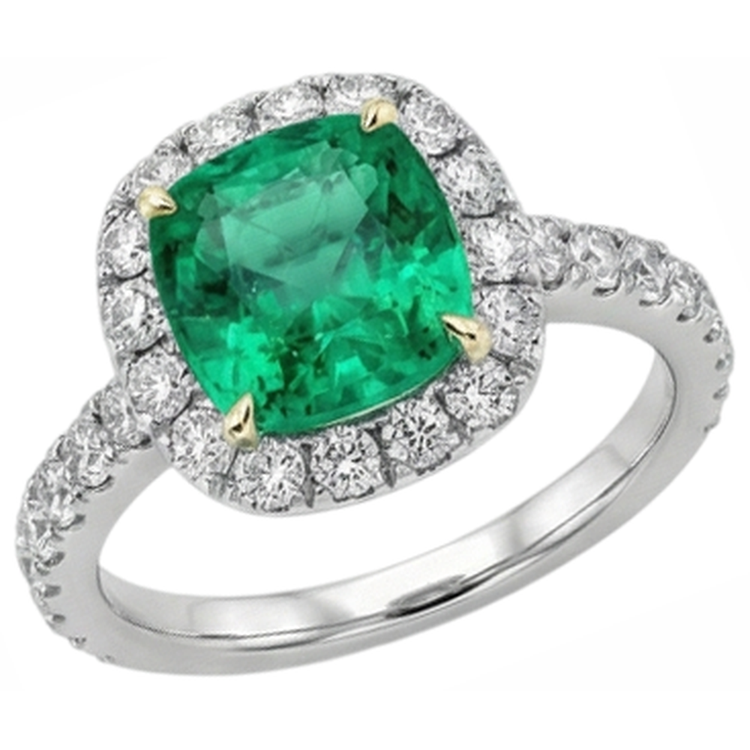 Émeraude Colombienne Bague Pierre Précieuse 3,50-carats Or Deux Tons 14 Carats – vue de face