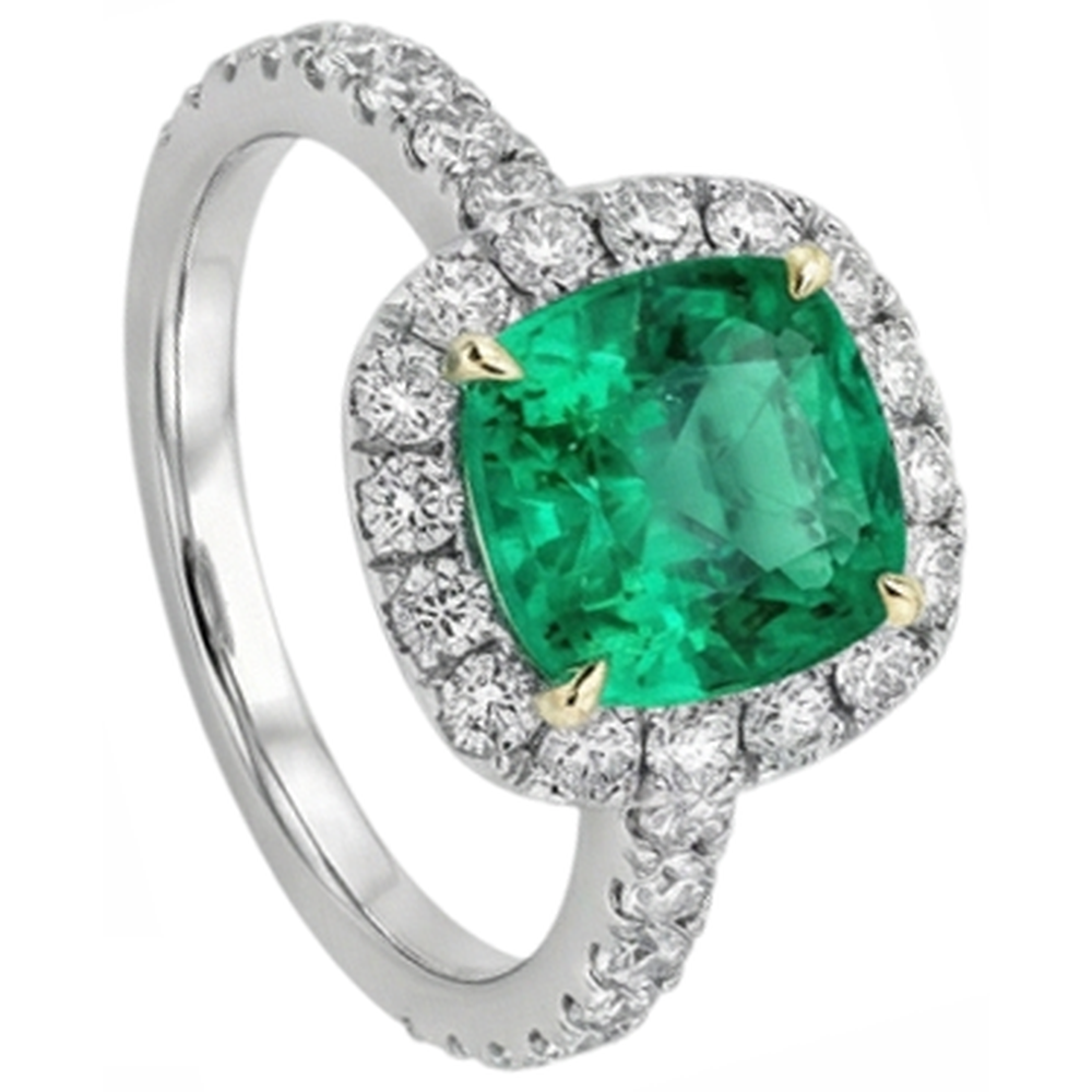 Coussin Émeraude Colombienne bague en Or Deux Tons 14 Carats – vue d'angle