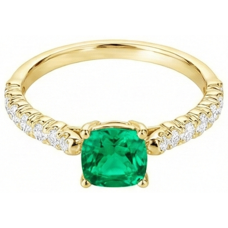 Coussin Émeraude bague en Or 14K Jaune – vue d'angle