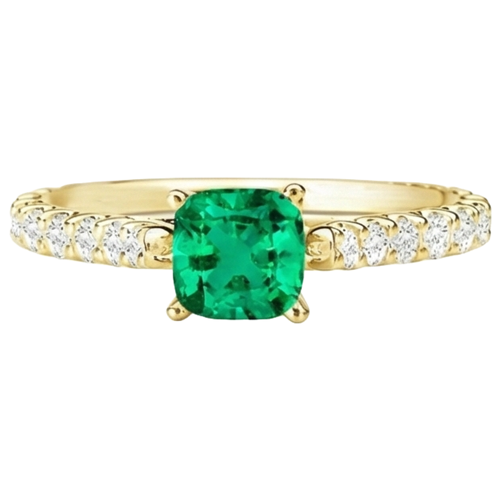 Coussin Émeraude bague en Or 14K Jaune – vue de face