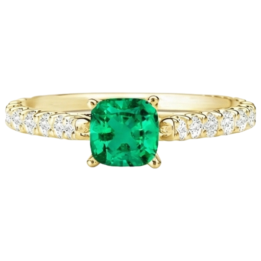 Coussin Émeraude bague en Or 14K Jaune – vue de face
