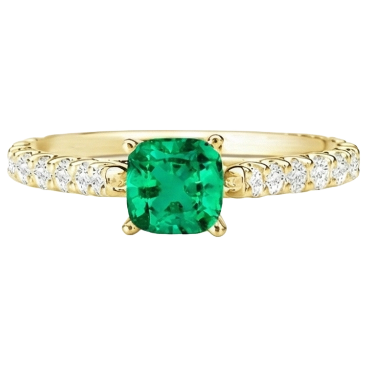 Coussin Émeraude bague en Or 14K Jaune – vue de face