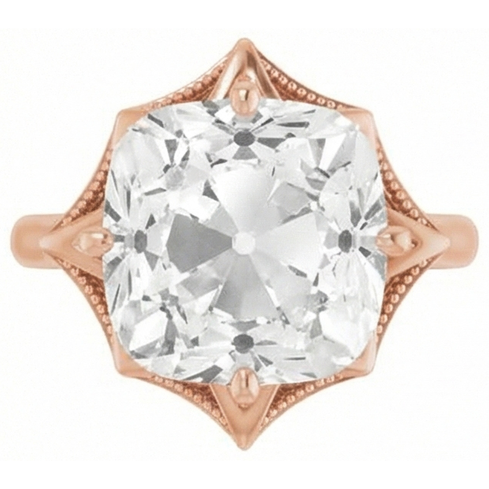 Brillant Taille Coussin Bague Solitaire en Or Rose 14 Carats – vue de côté