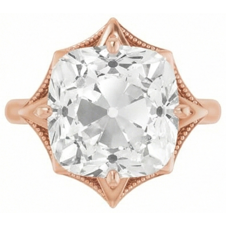 Brillant Taille Coussin Bague Solitaire en Or Rose 14 Carats – vue de côté