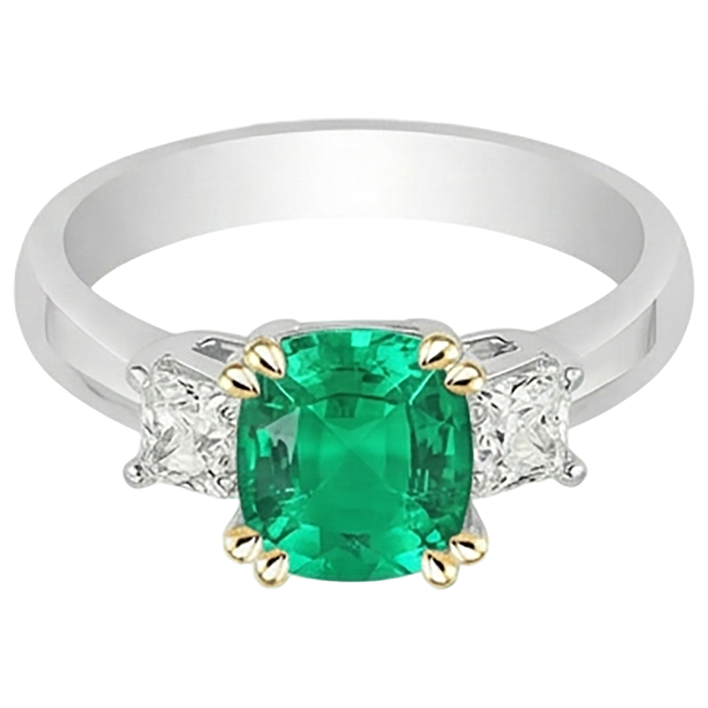 Taille Coussin Émeraude Fine bague en Or Deux Tons 14 Carats – vue de côté