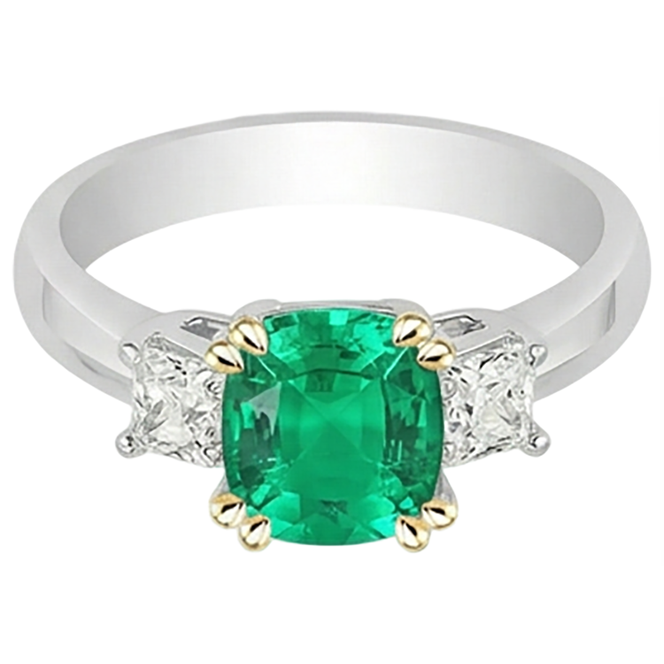 Taille Coussin Émeraude Fine bague en Or Deux Tons 14 Carats – vue de côté