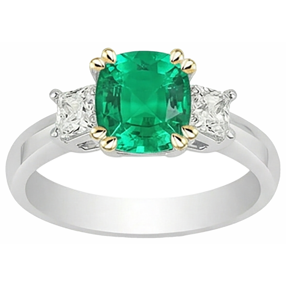 Émeraude Fine Bague Pierre de Couleur 3,50 carats Or Deux Tons 14 Carats – vue de face