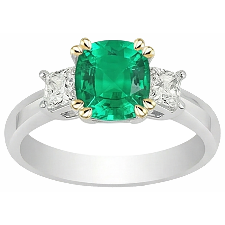 Émeraude Fine Bague Pierre de Couleur 3,50 carats Or Deux Tons 14 Carats – vue de face
