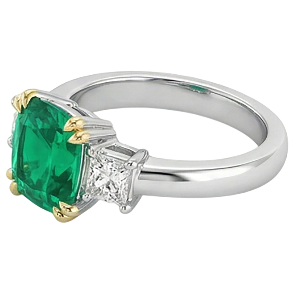 Bague Pierre de Couleur Or Deux Tons 14 Carats avec Émeraude Fine – vue de profil
