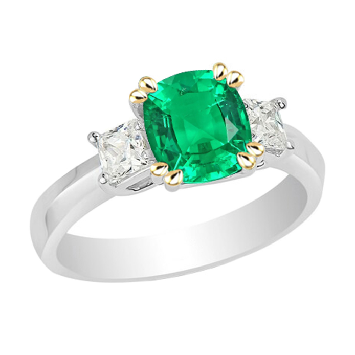 Taille Coussin Émeraude Fine bague en Or Deux Tons 14 Carats – vue principale