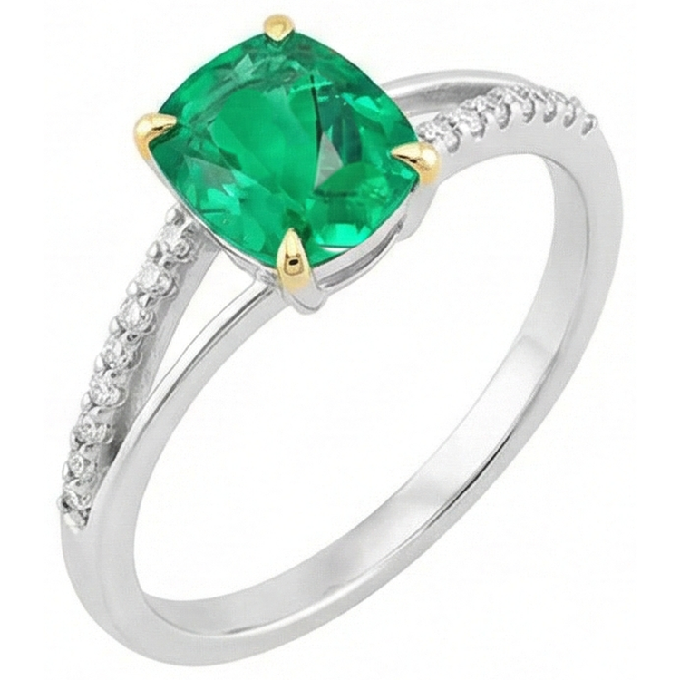 Émeraude Bague avec Gemme 2 carats Or 14K Bicolore – vue de côté