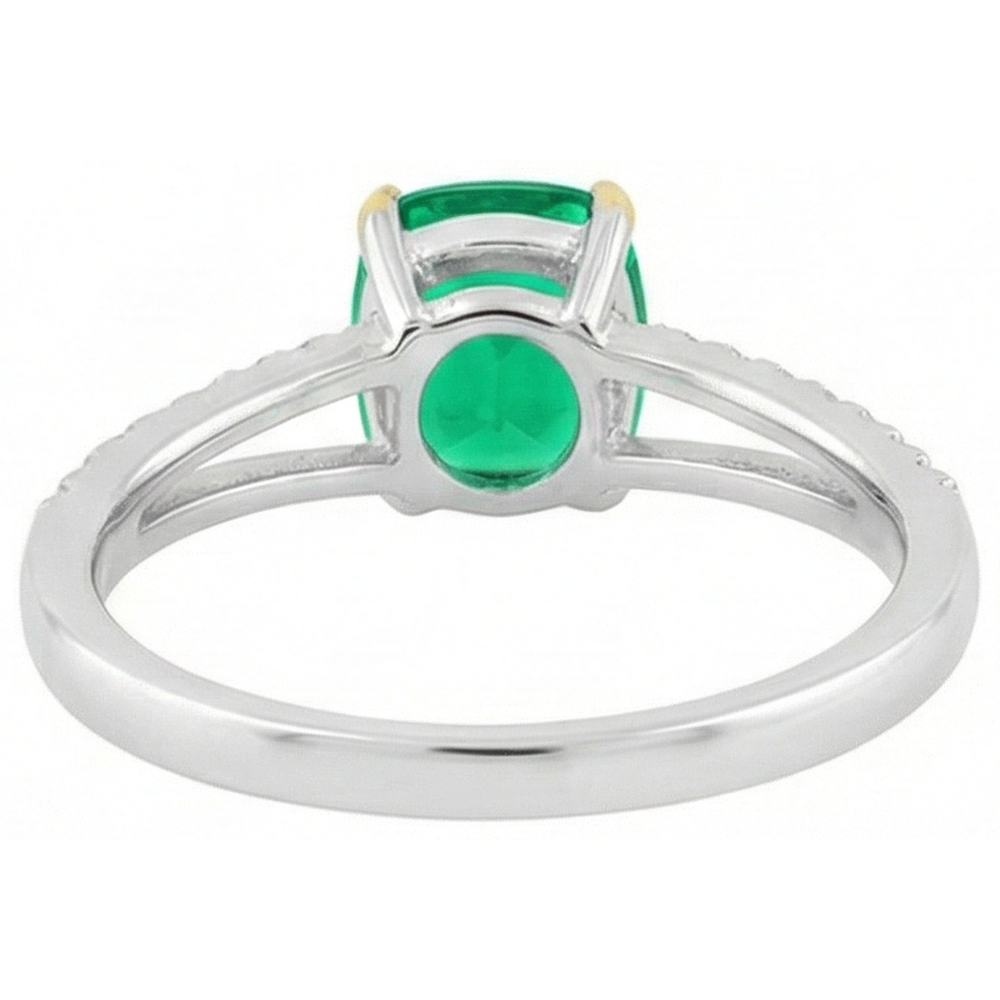 Ovale Émeraude bague en Or 14K Bicolore – vue détaillée