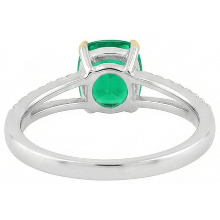 Ovale Émeraude bague en Or 14K Bicolore – vue détaillée