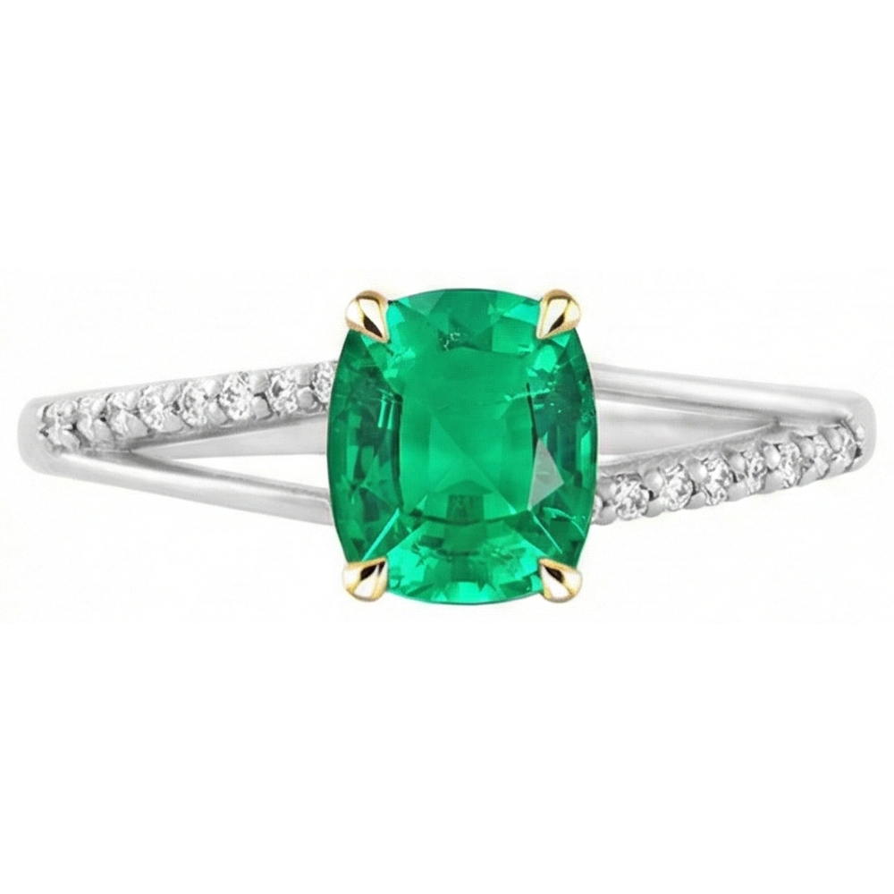 Émeraude Ovale Bague avec Gemme en Or 14K Bicolore – vue de face