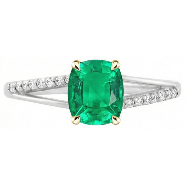 Émeraude Ovale Bague avec Gemme en Or 14K Bicolore – vue de face