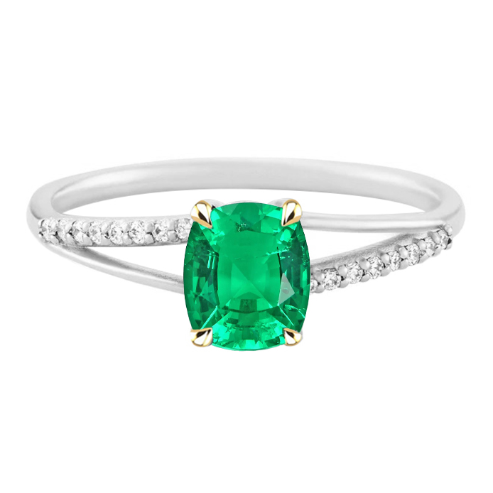 Bague avec Gemme Or 14K Bicolore avec Émeraude – vue principale