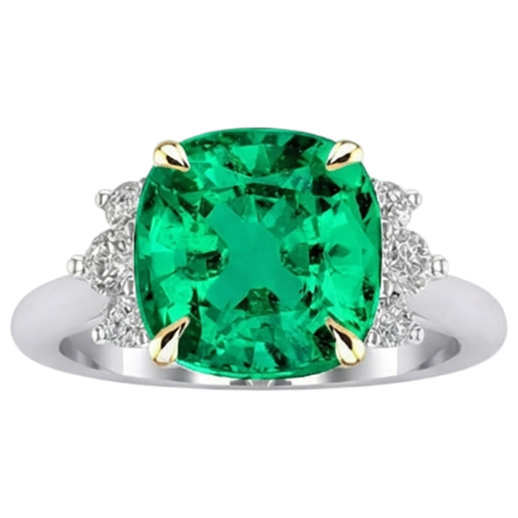 Bague Pierre Précieuse Or Bicolore 14 Carats avec Émeraude – vue d'angle