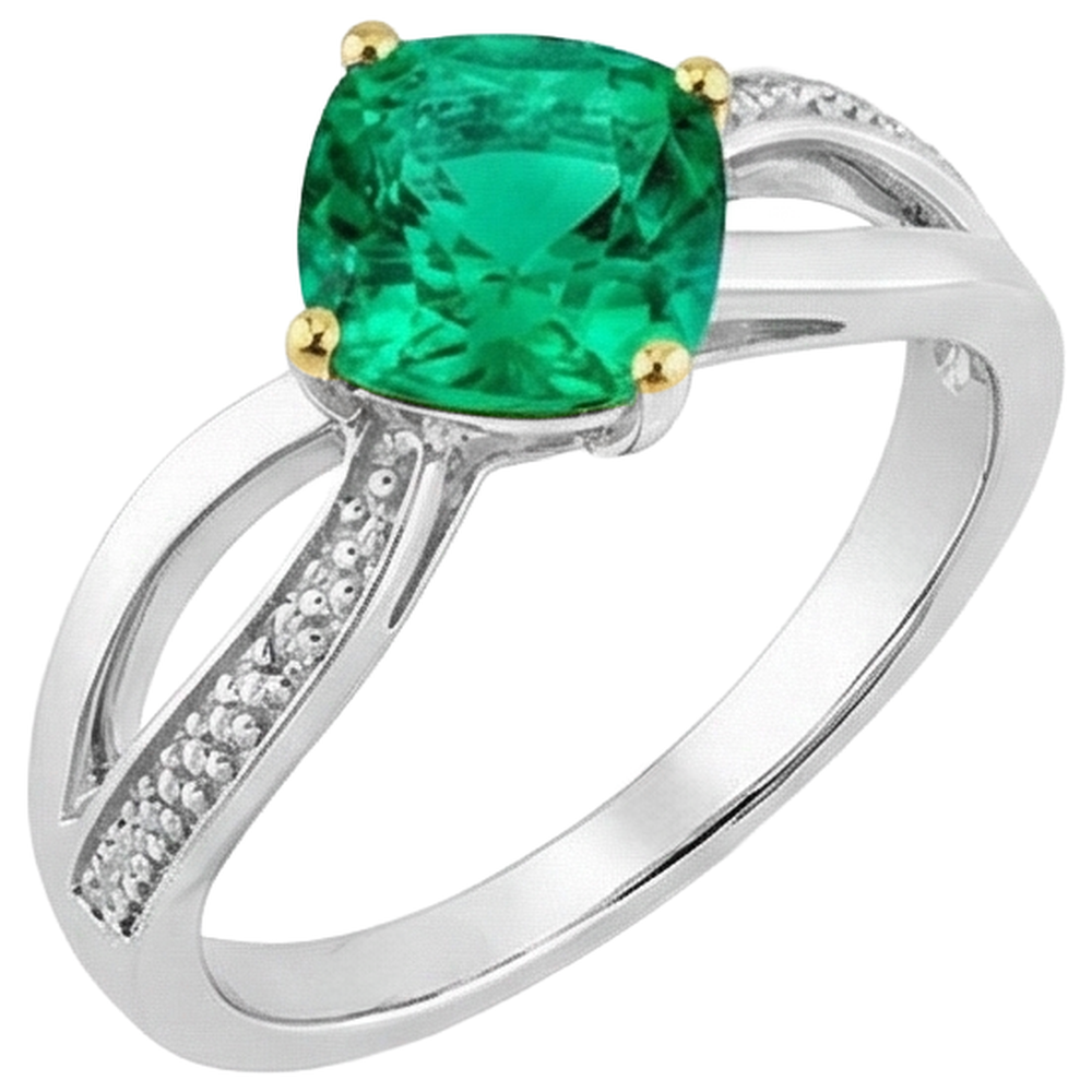 Coussin Émeraude bague en Or Deux Tons 14 Carats – vue de côté