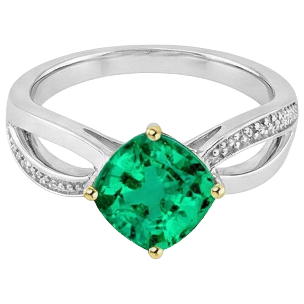 Émeraude Bague Pierre Précieuse 1-carats Or Deux Tons 14 Carats – vue de face