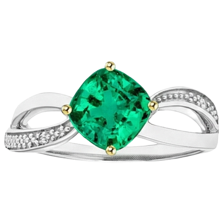 Coussin Émeraude bague en Or Deux Tons 14 Carats – vue d'angle
