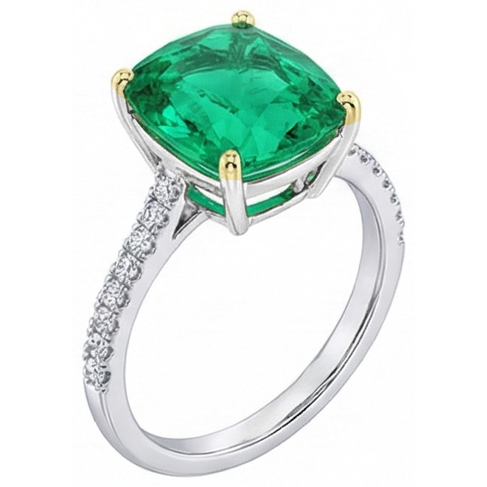 Émeraude Colombienne Bague avec Gemme 3,50 carats Or Deux Tons 14 Carats – vue de face