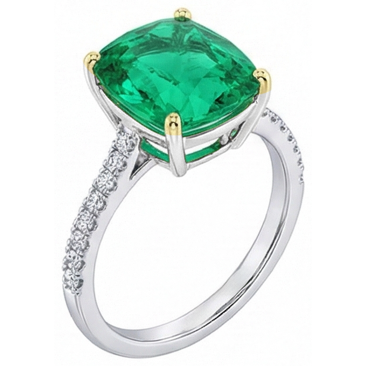 Émeraude Colombienne Bague avec Gemme 3,50 carats Or Deux Tons 14 Carats – vue de face