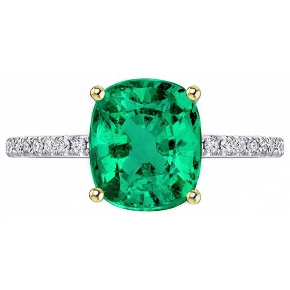 Émeraude Colombienne Bague avec Gemme 3,50 carats Or Deux Tons 14 Carats – vue de côté